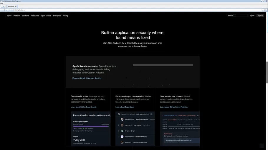 A screenshot of the browser rendering the GitHub homepage.