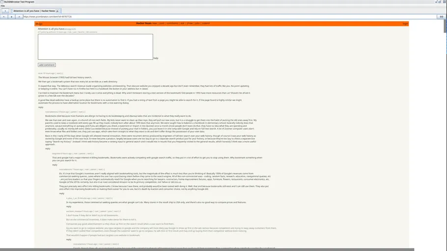 A screenshot of the browser rendering a Hacker News discussion thread.