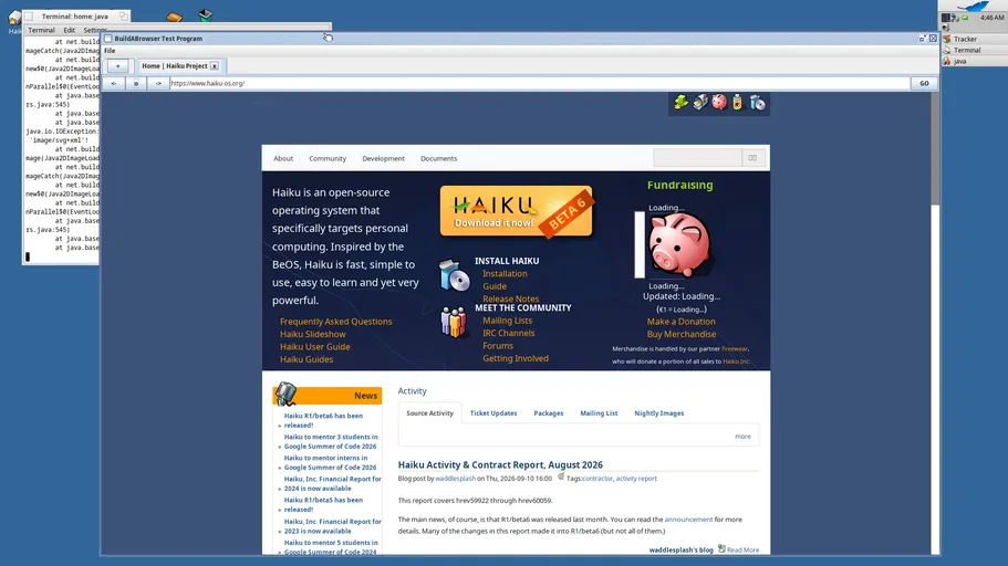 A screenshot of the browser rendering the Haiku OS homepage.
