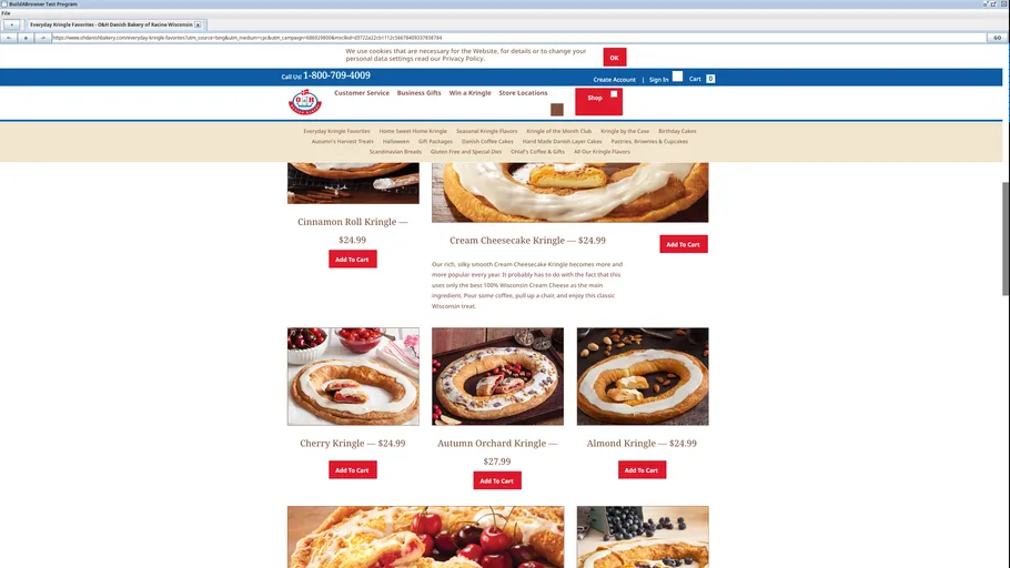 A screenshot of the browser rendering the O&H Danish Bakery storefront.